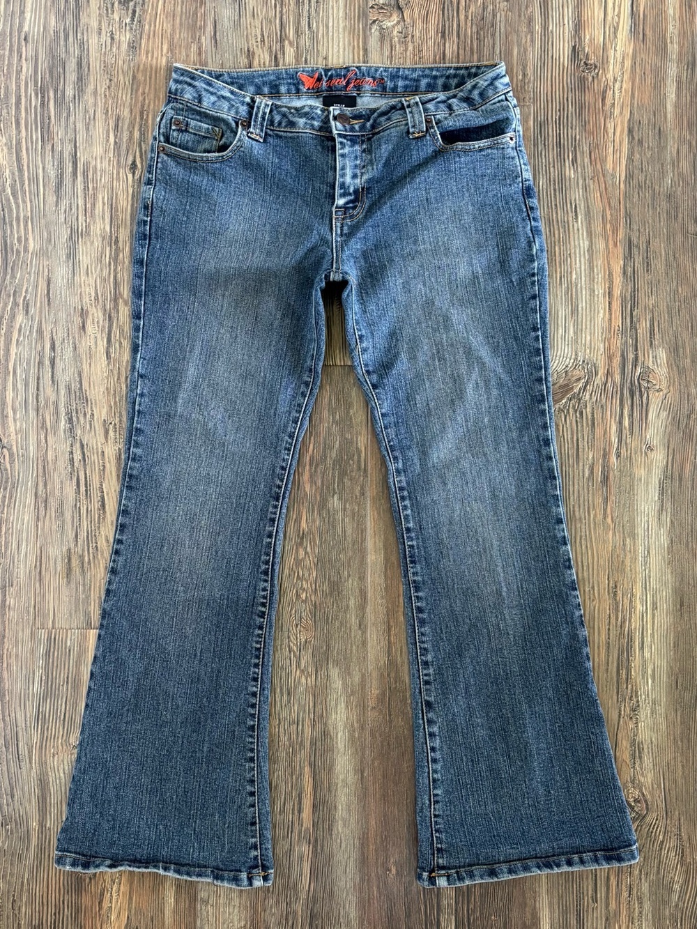 Y2K Wet Seal Jeans Womens 11 Short Blue Denim Orange Embroidery Style 37984953